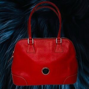 Dooney & Bourke Large Pebbled Red Leather Domed Zip Satchel Bowler Bag